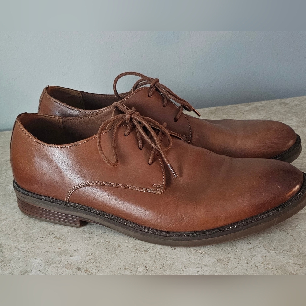 Clarks Paulson Plain Derby Shoes Men's Size 11.5 Brown Leather Dress Casual